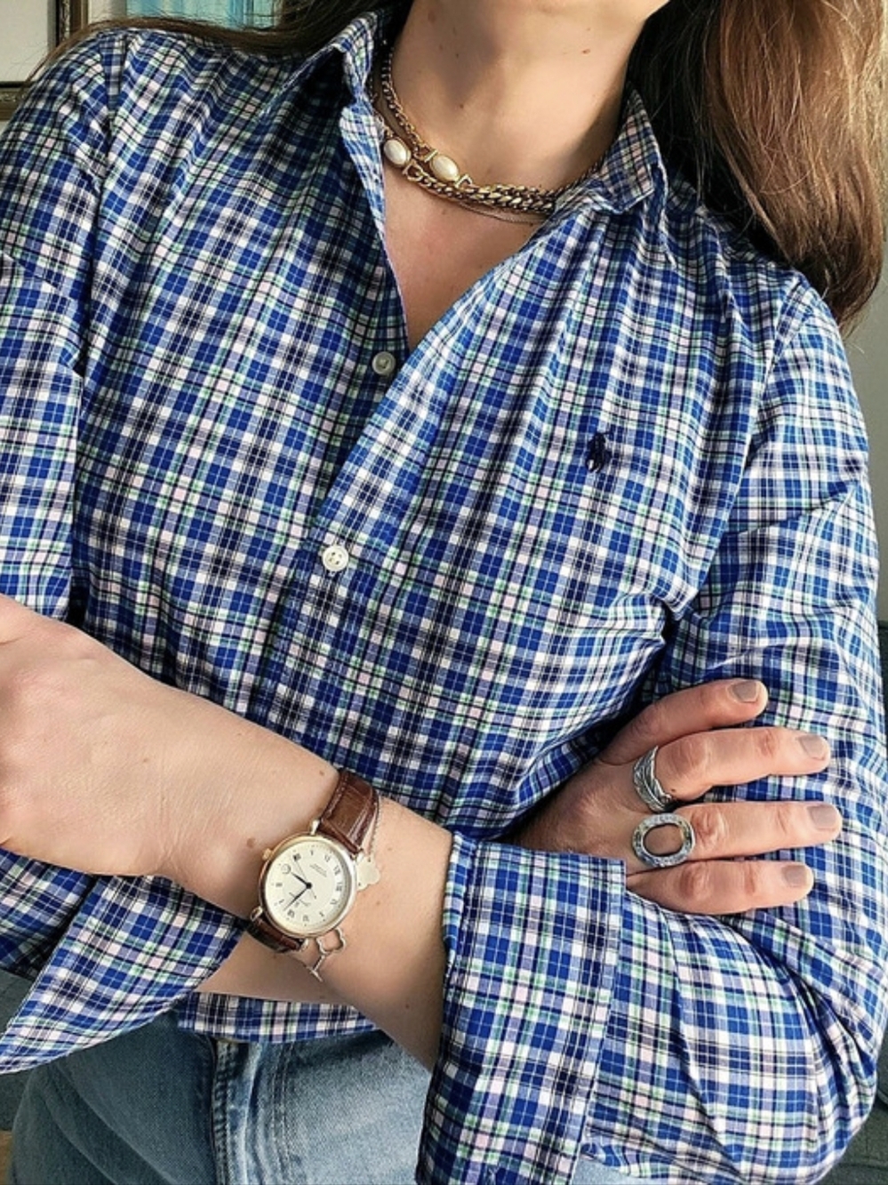 Ralph Lauren Plaid Button Down in Blue & Green Size Medium